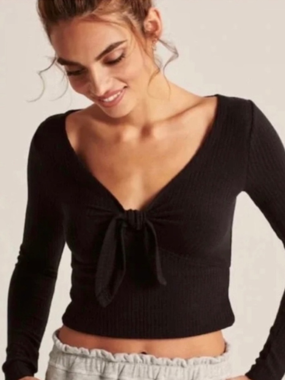 Abercrombie & Fitch Black Tie-Front Crop Top